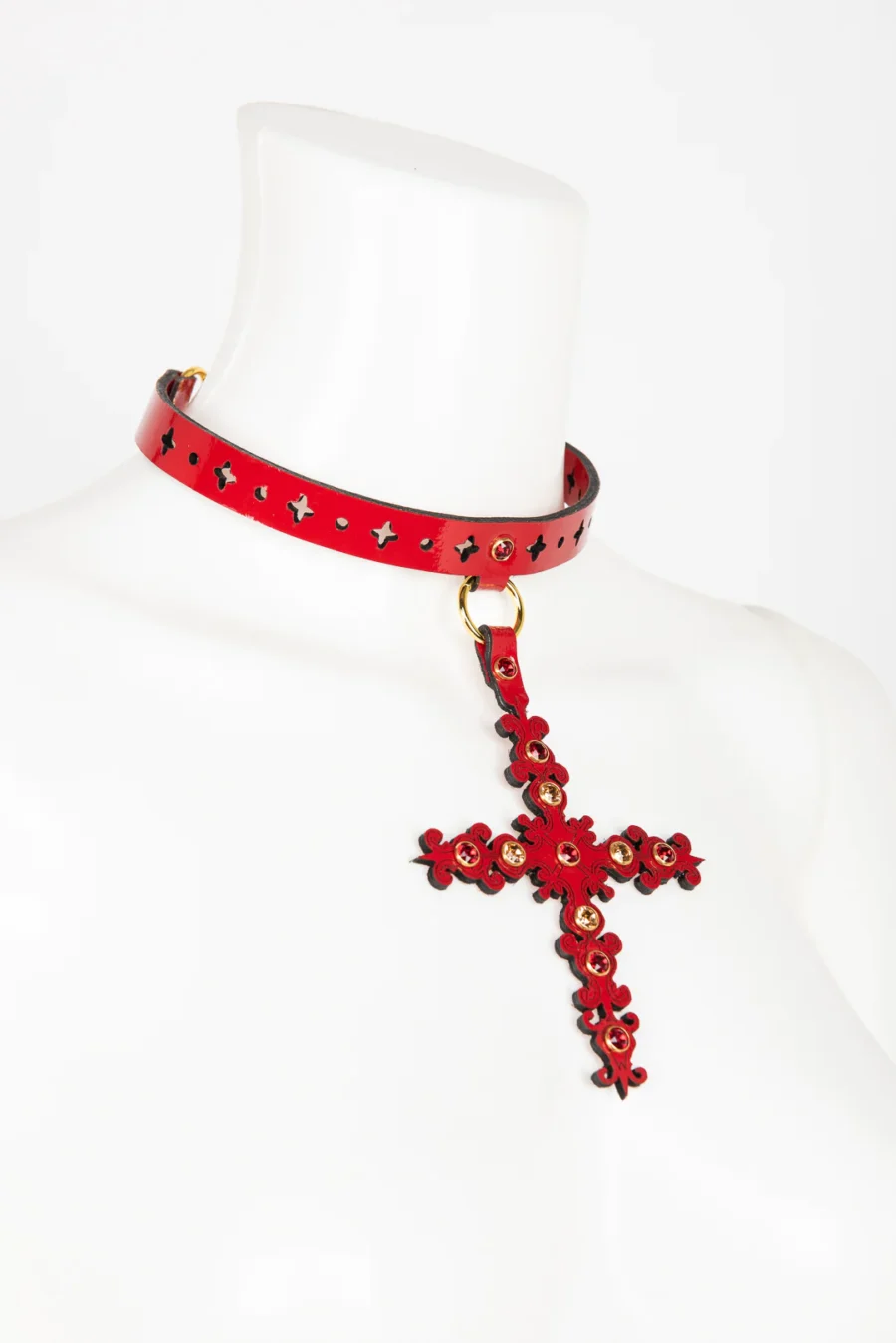 Fraulein Kink Bianco Rosso Nero Cross Halsband 14
