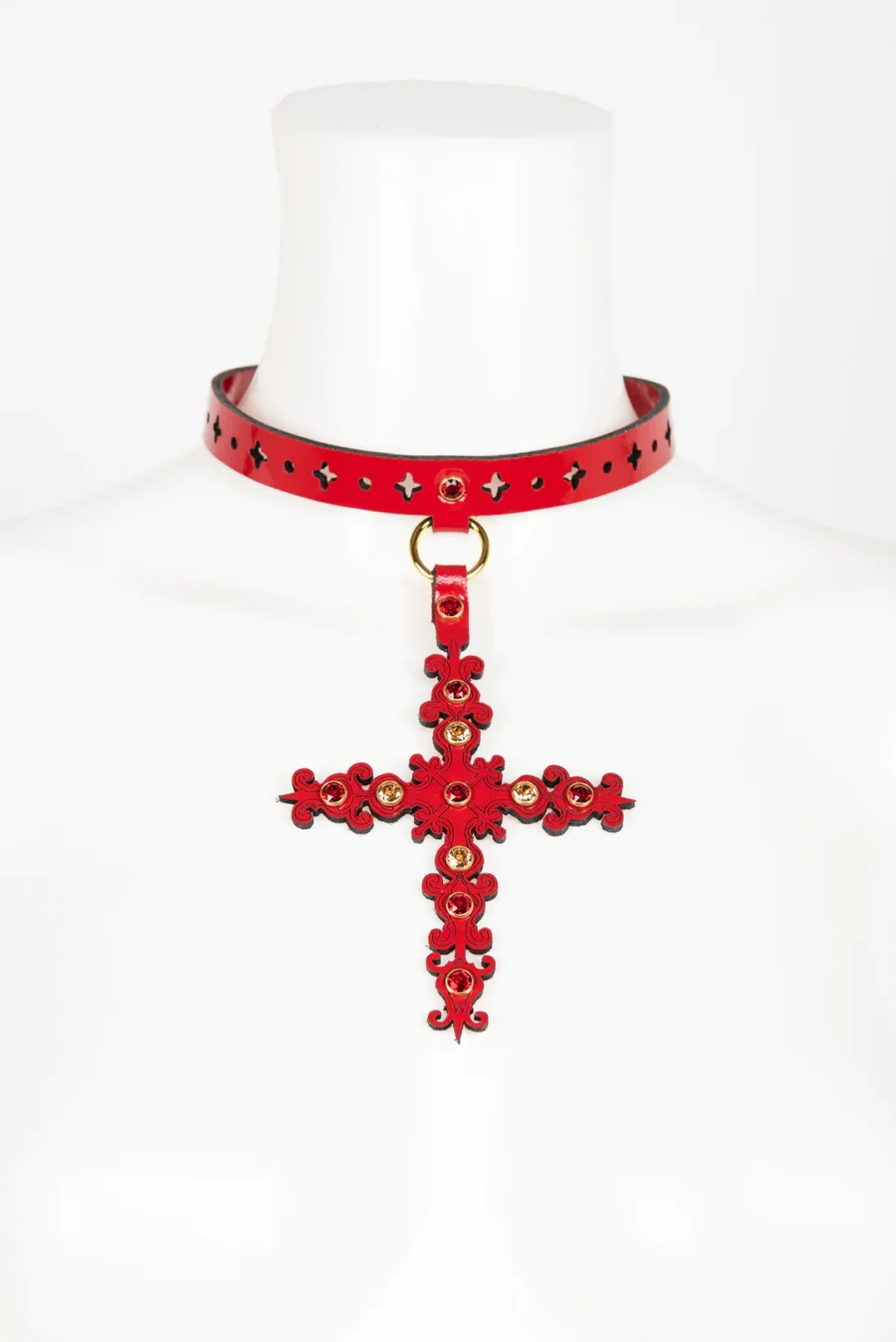 Fraulein Kink Bianco Rosso Nero Cross Halsband 16