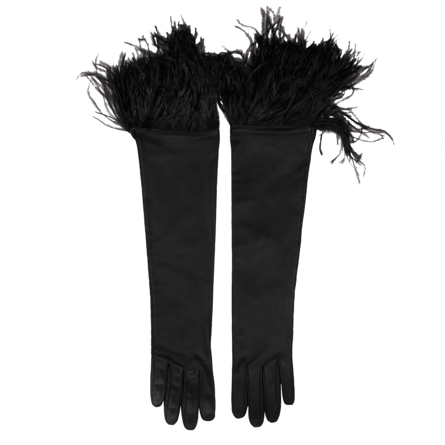 Elif Domanic Long Narina Handschoenen Met Struisvogelveren 2