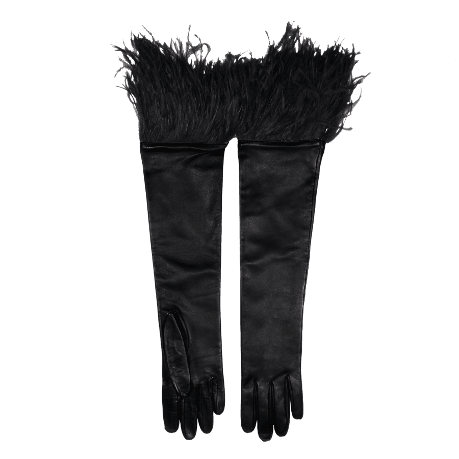 Elif Domanic Long Narina Handschoenen Met Struisvogelveren 3