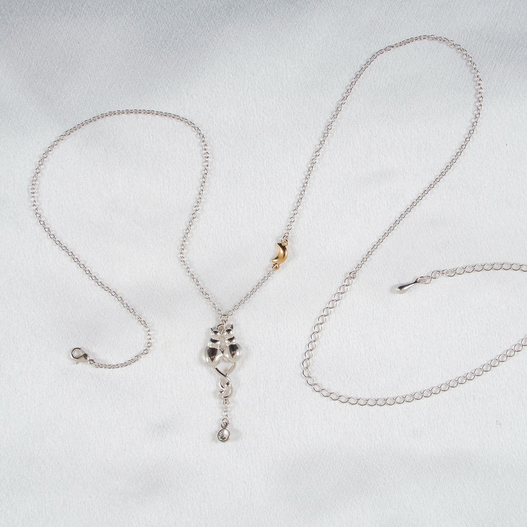 Hip Necklace Entwined Cats in Silver - Luxe Body Jewelry size XXL
