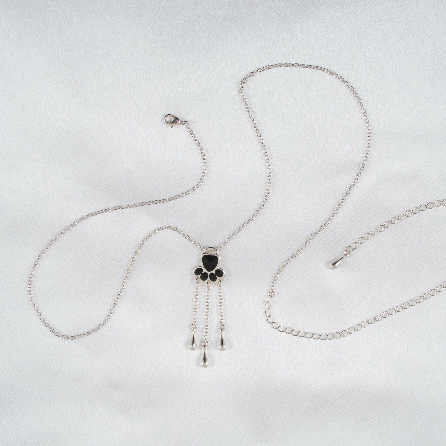 Hip Necklace Velvet Cat Paw in Silver - Luxe Body Jewelry size L