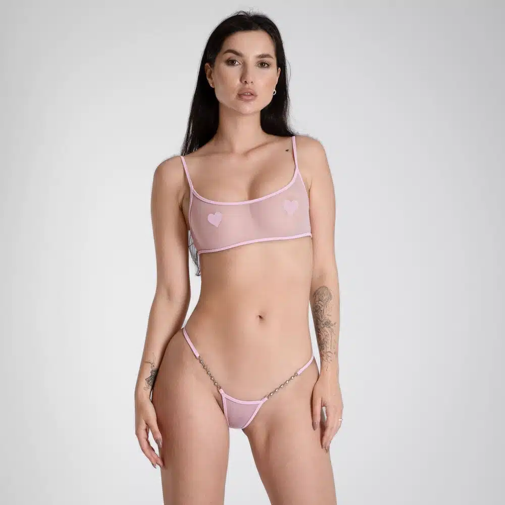 Lucky Cheeks | Transparant Roze - Mesh Bralette - Afbeelding 5